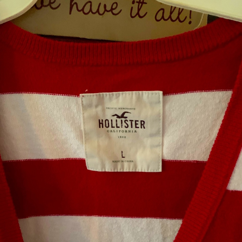 Hollister Red & White Sweater Button Down Cardigan